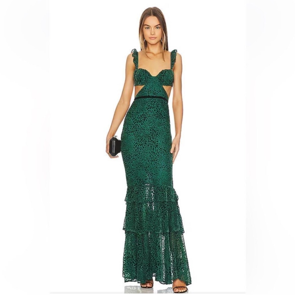 MAJORELLE Green Sweetheart Tiered Maxi Gown
